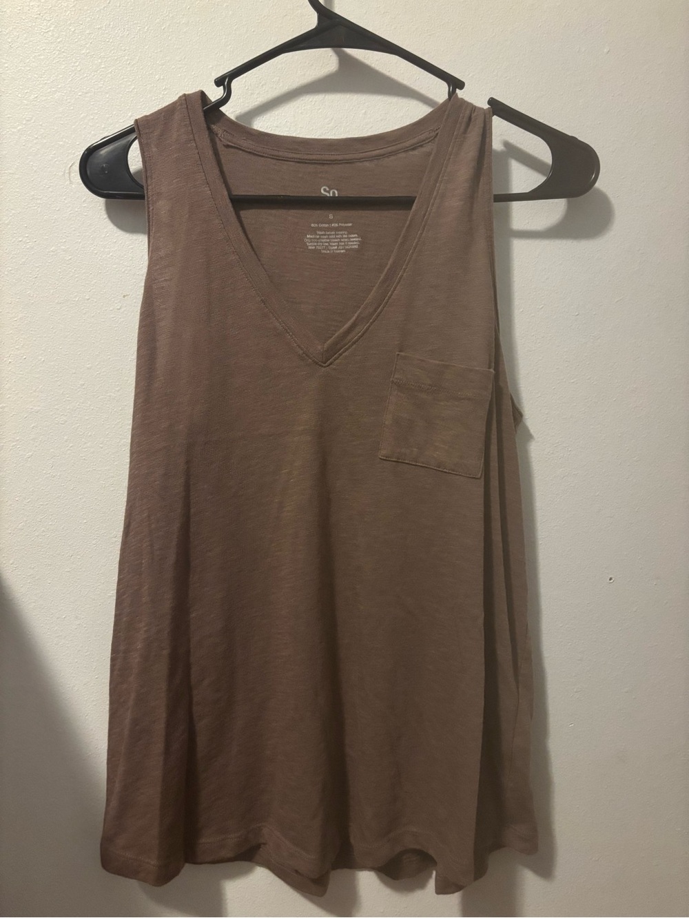 SO Brown V-Neck Pocket Tank Top